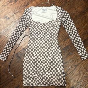 Princess Polly Monochrome Checkered Long Sleeve Dress
